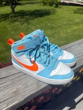 Nike Court Borough High Top Mid 2 Youth Kids Shoes Aquarius Blue Orange 6.5